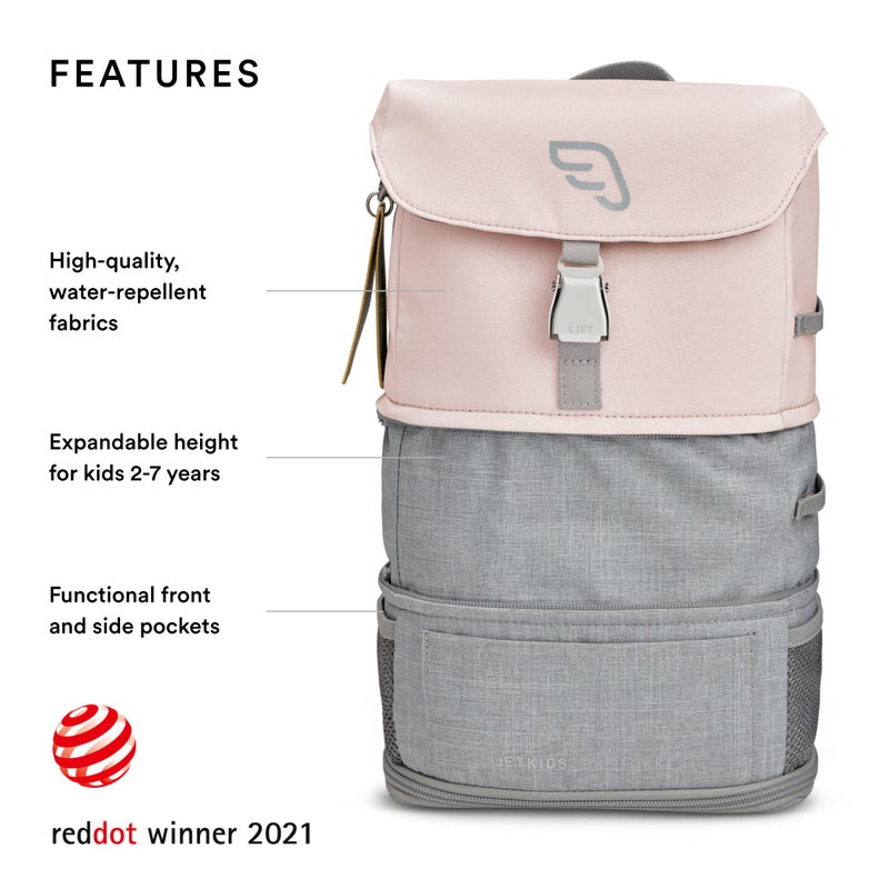 Stokke JetKids BackPack, Pink Lemonade - Expandable Design for Kids 2-7 Years Old - Easy-to-Clean, Water Repellent Fabric - Includes Pull-Out Seat Pad, Name Tag & Detachable Captain Stripes - Image 2